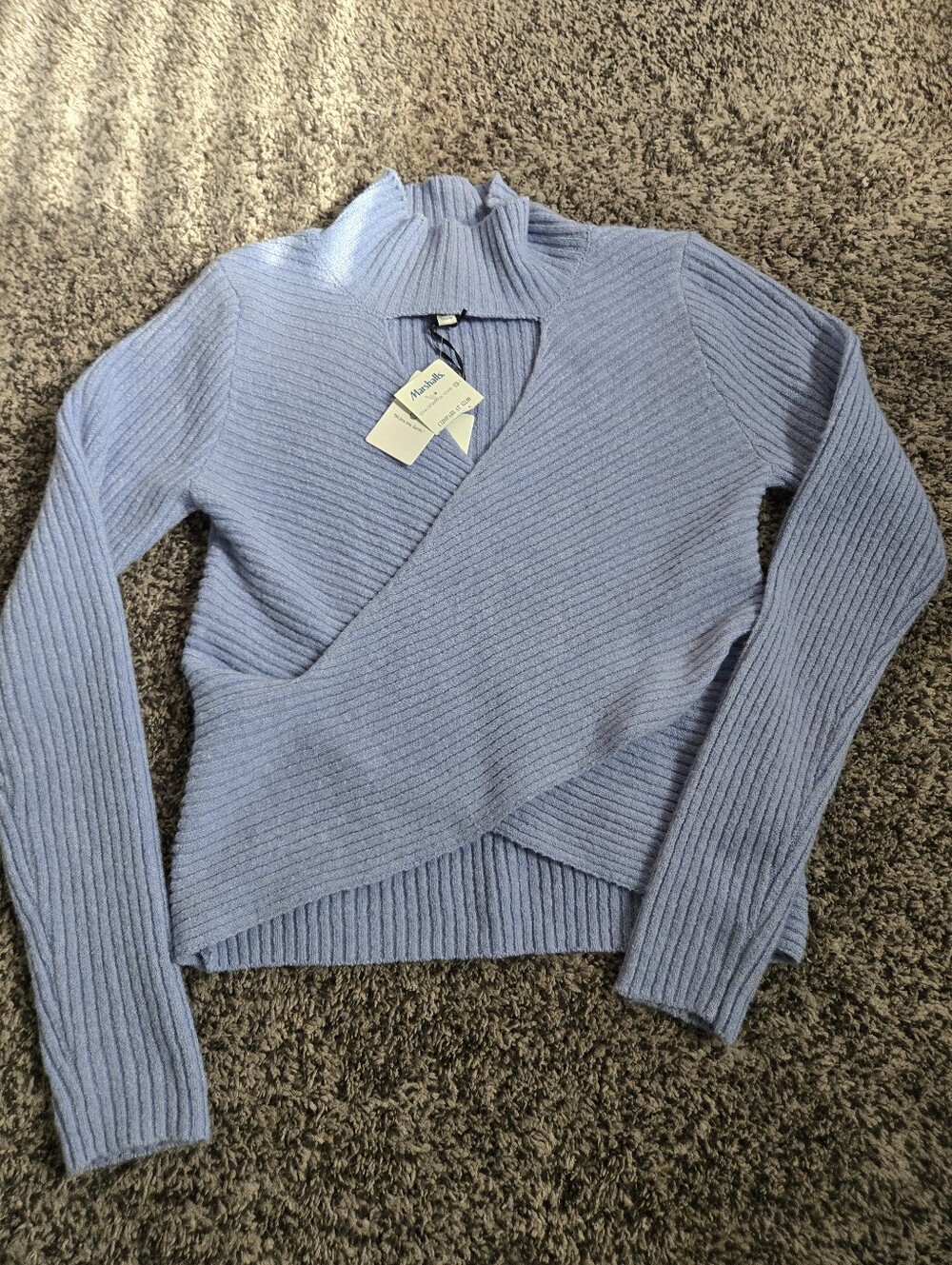 a new day Periwinkle Ribbed Wrap-Style V-Neck Sweater